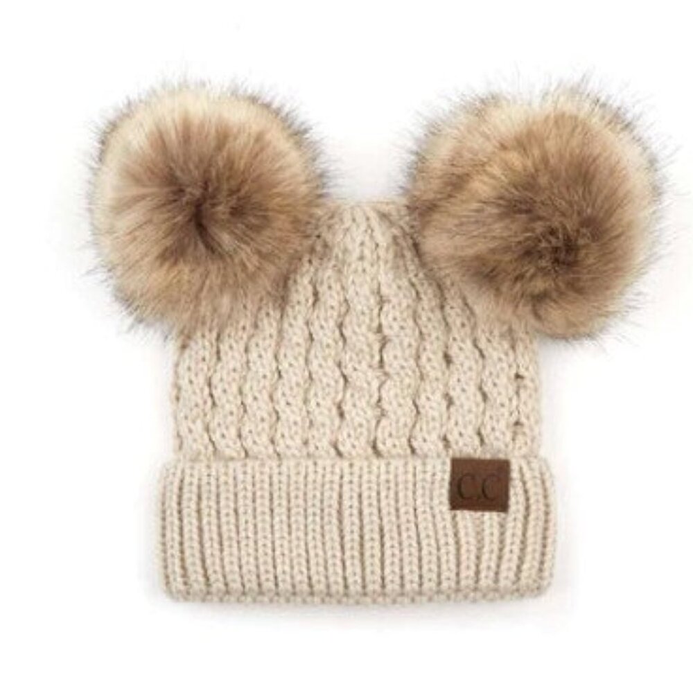 C.C Beanie Double Pom Hat (HAT--2055) - Beige